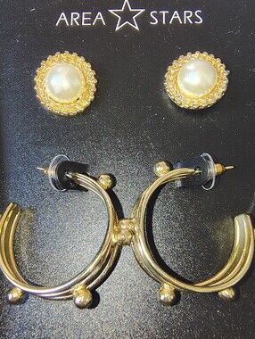 Vintage Area Stars Gold Tone Earring‎ Set